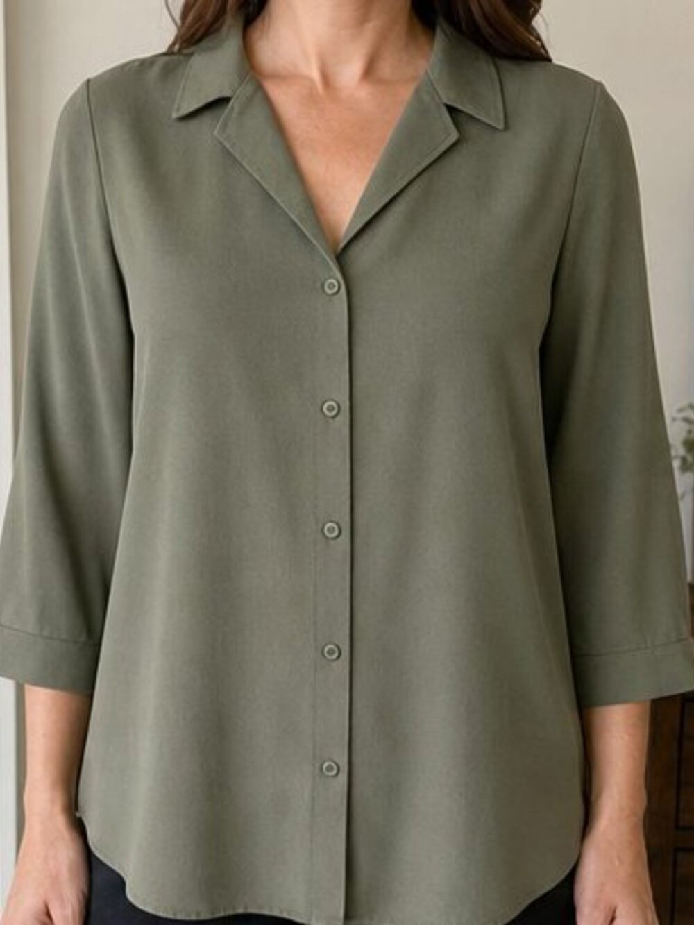 Olive Pleated Blouse - Picture 2 of 6